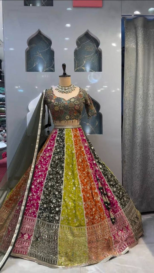 Colour Full Goergette Sequence And Embroidery Wokred Heavy Boutique Lehenga With Net Duppata