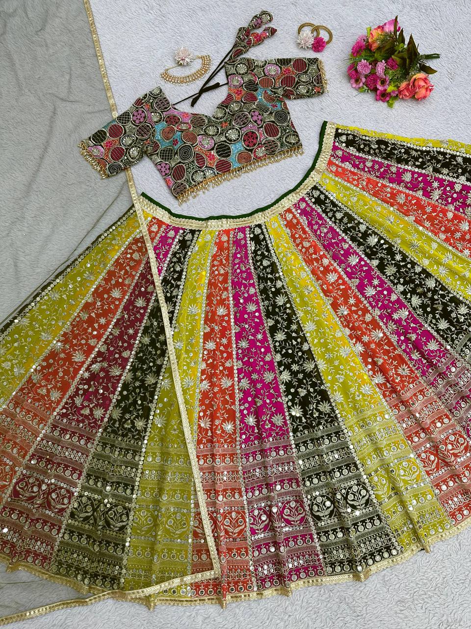 Colour Full Goergette Sequence And Embroidery Wokred Heavy Boutique Lehenga With Net Duppata