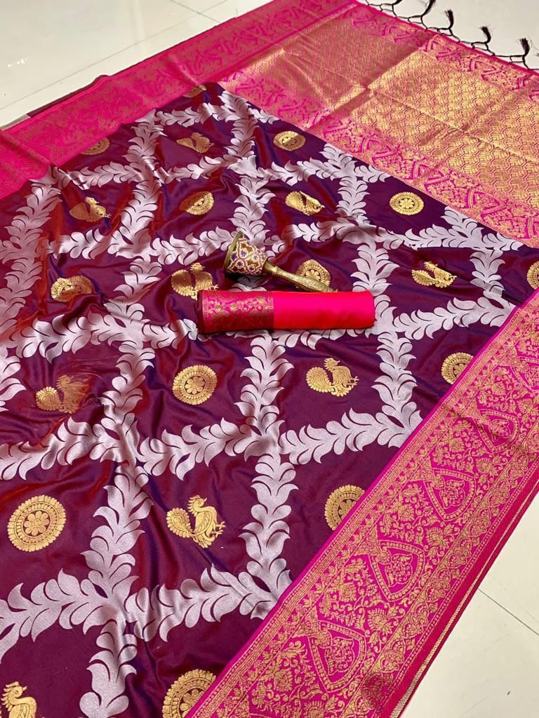 Heavy Jari Weaving Wedding Wear Saree With Beautiful Blouse