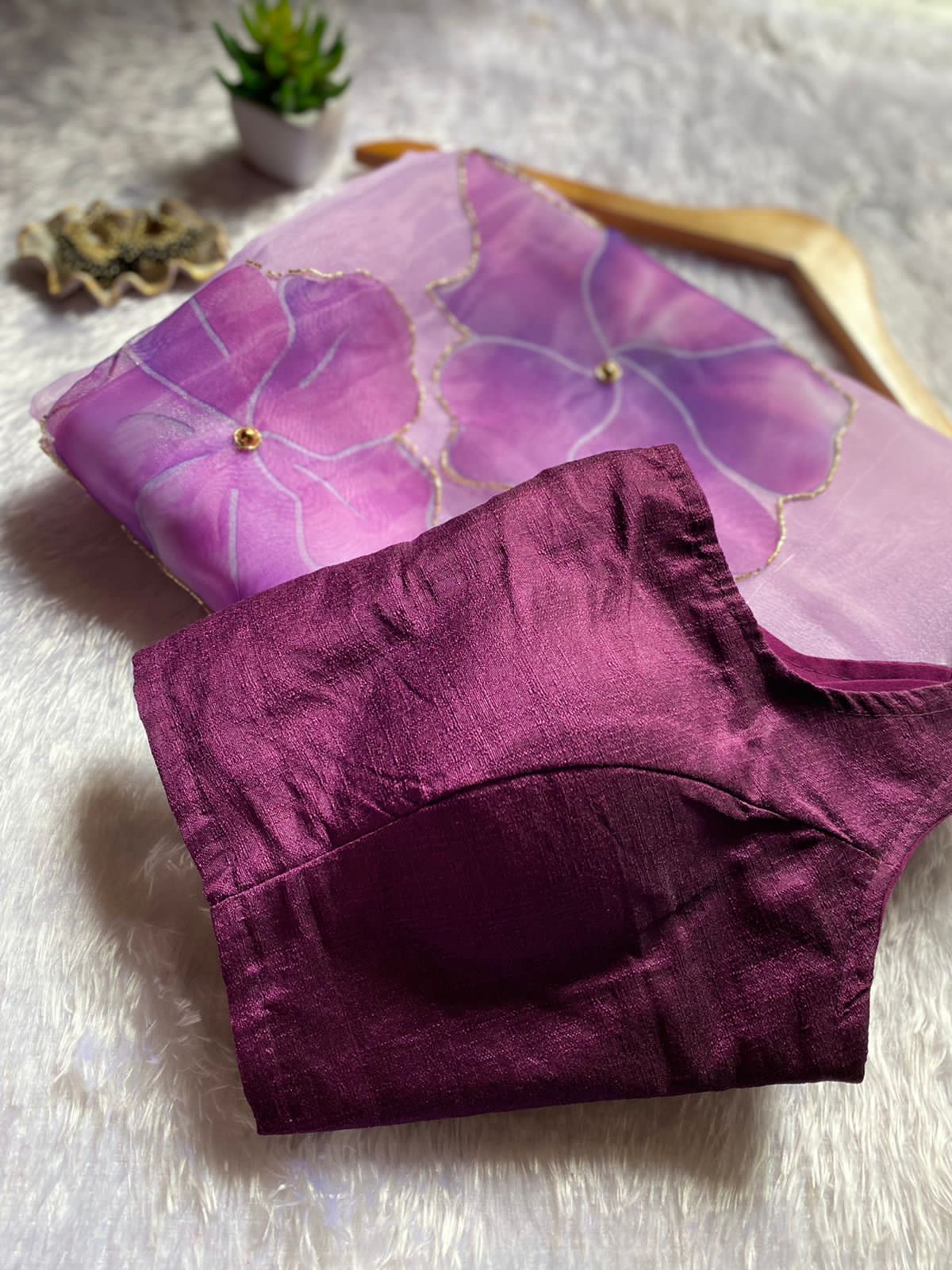 Soft Organza Silk Handwork Printed Beautiful Saree With Unstitched Satin Blouse