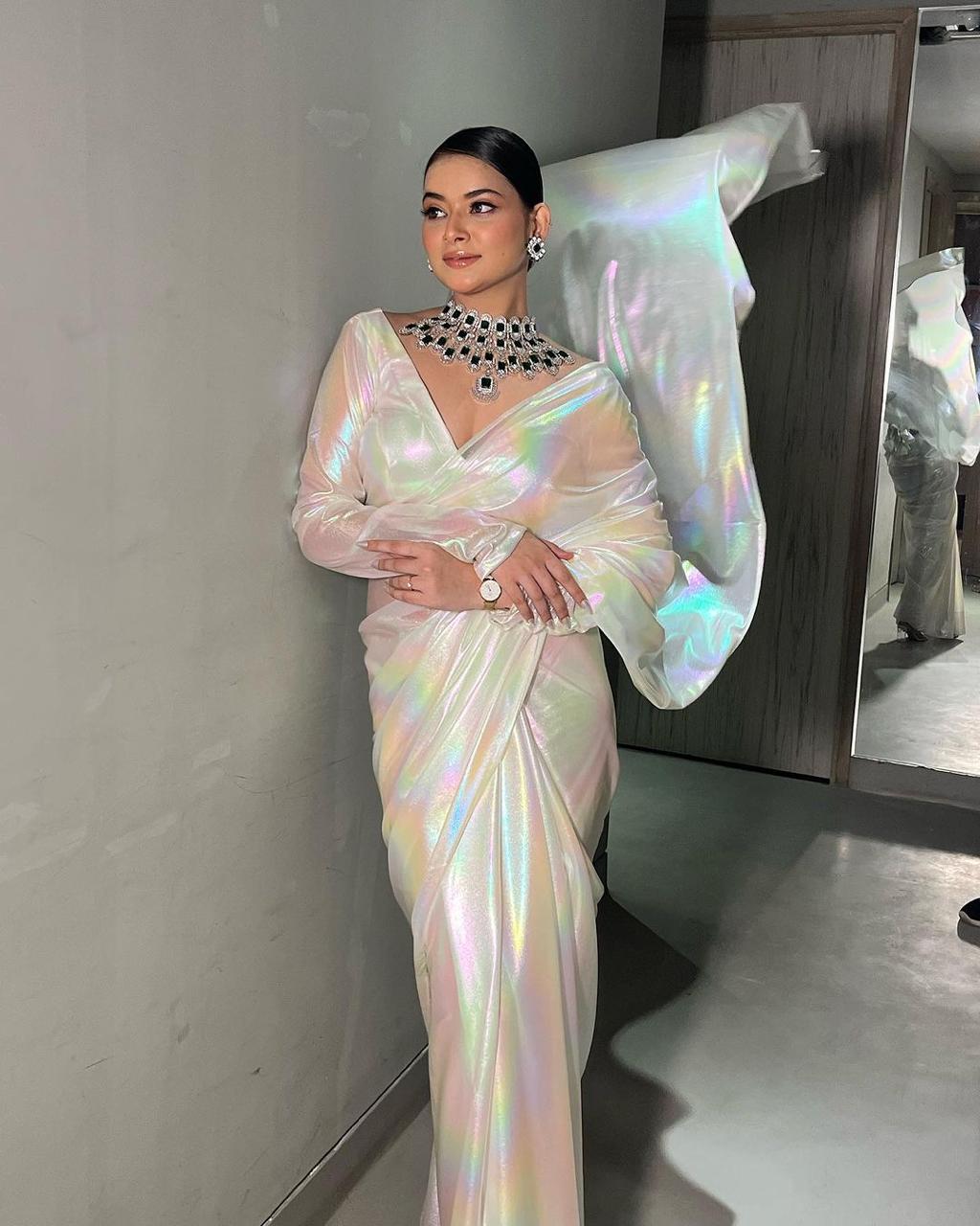 Imported Febric Chrome Unicorn Saree Shades Of Rainbow