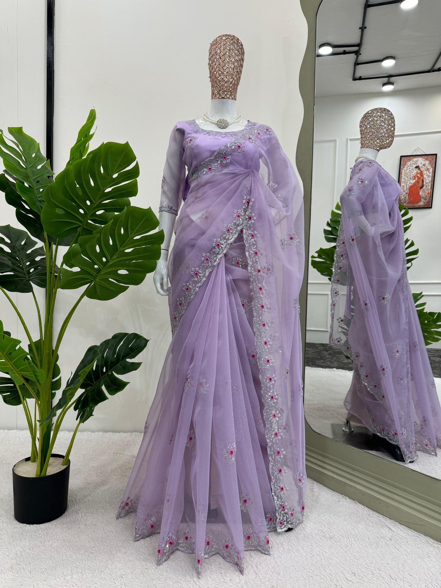 Organza Silk Saree With Stiched Designer Blouse