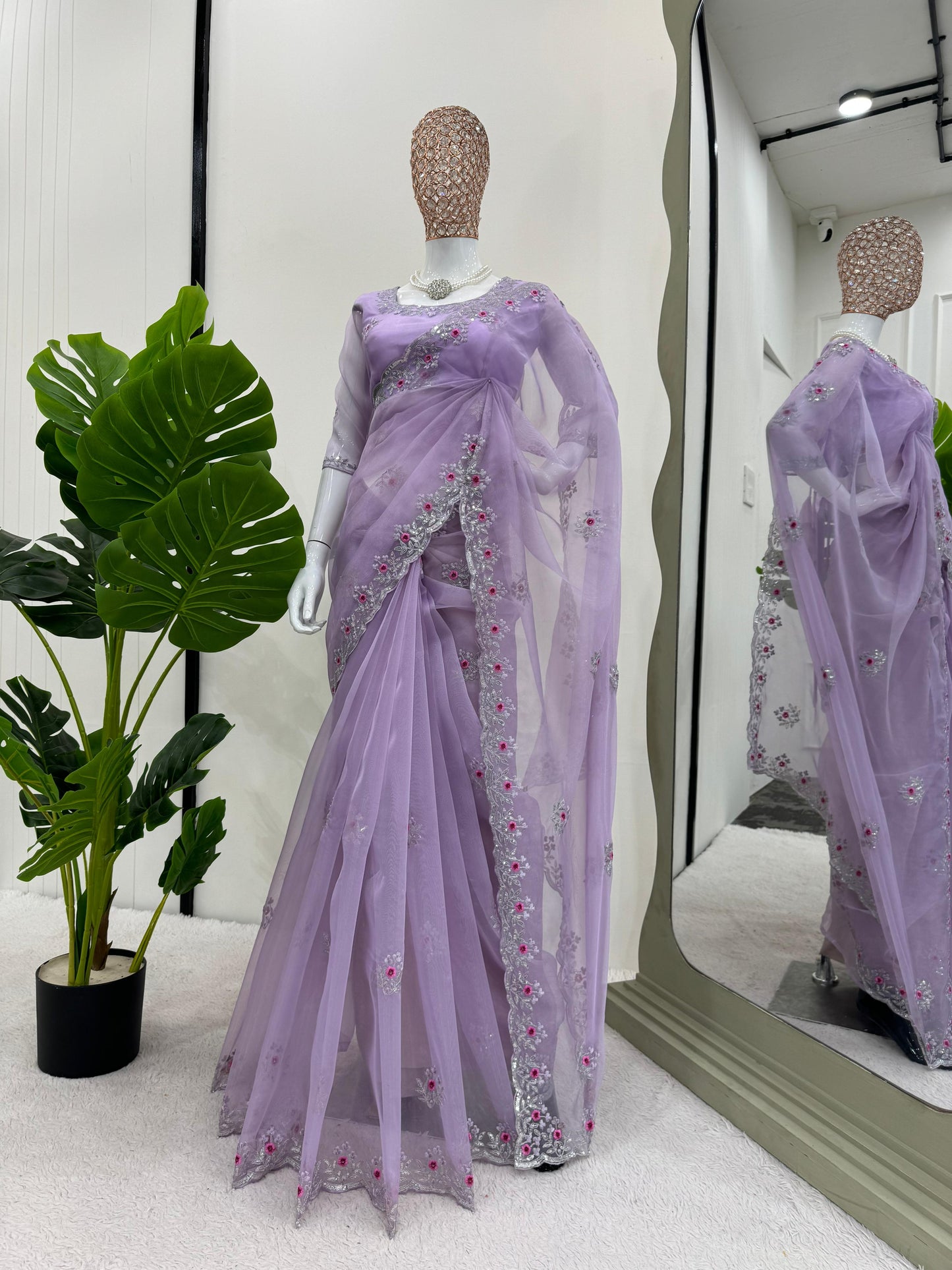 Organza Silk Saree With Stiched Designer Blouse