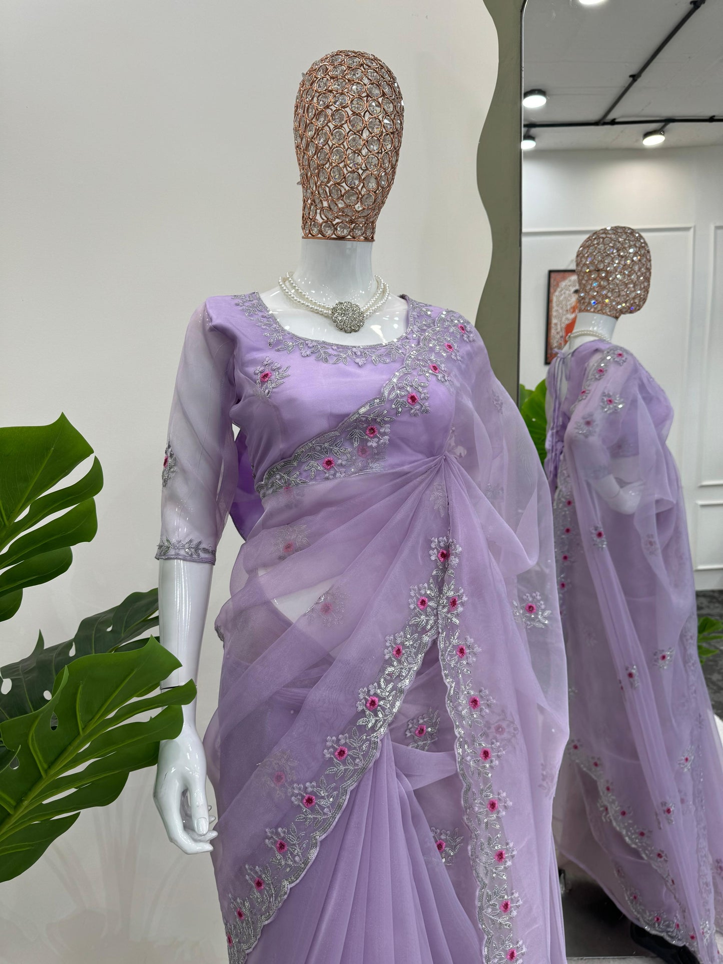 Organza Silk Saree With Stiched Designer Blouse