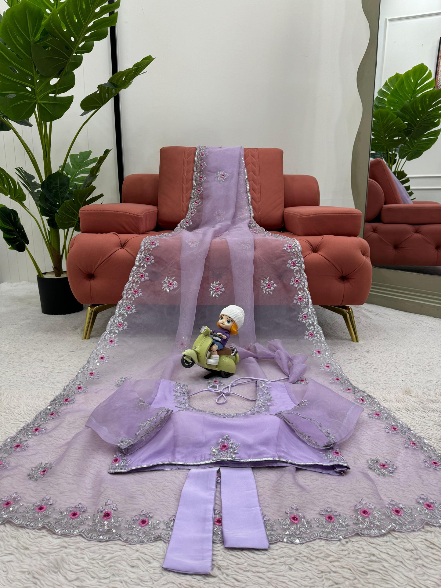 Organza Silk Saree With Stiched Designer Blouse