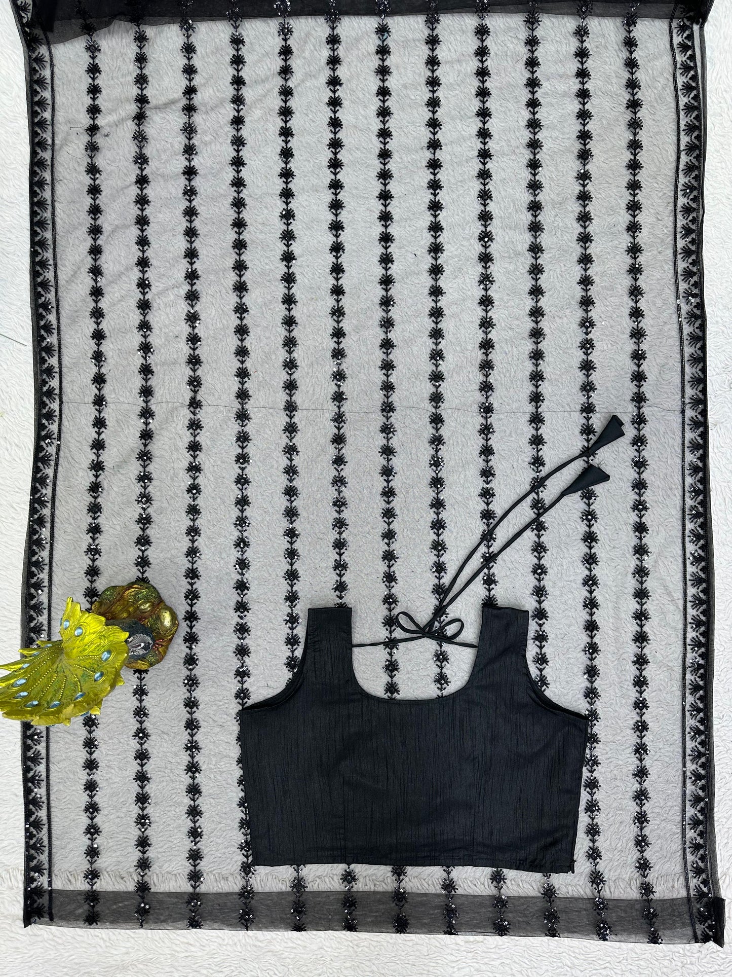 Attractive Soft Black Net Sequence Worked Saree With Designer Blouse