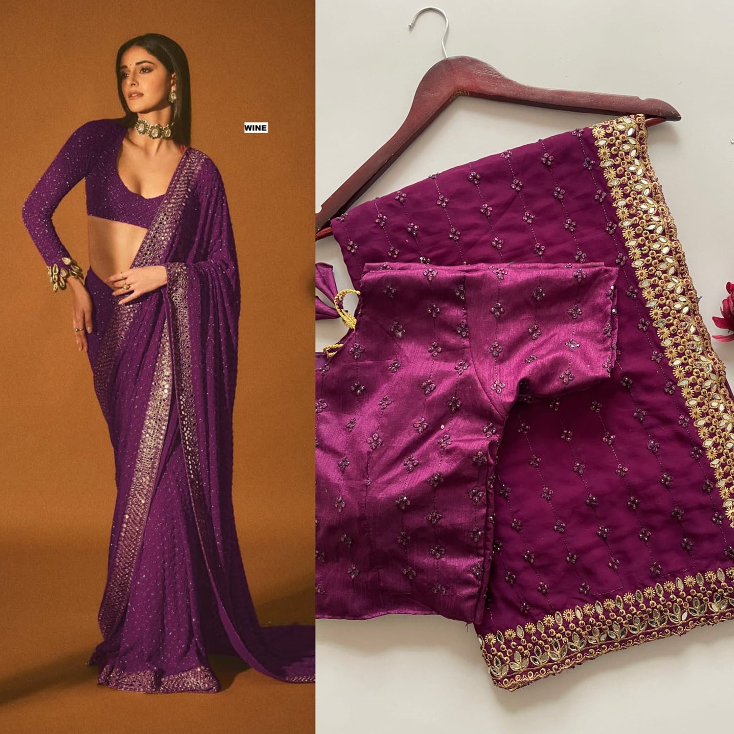 Glamorous Sequence And Mirror Work Georgette Bollywood Style Saree