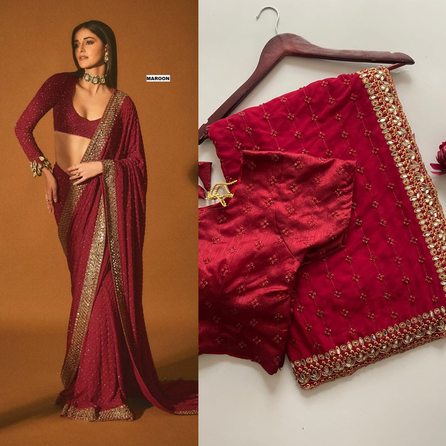 Glamorous Sequence And Mirror Work Georgette Bollywood Style Saree