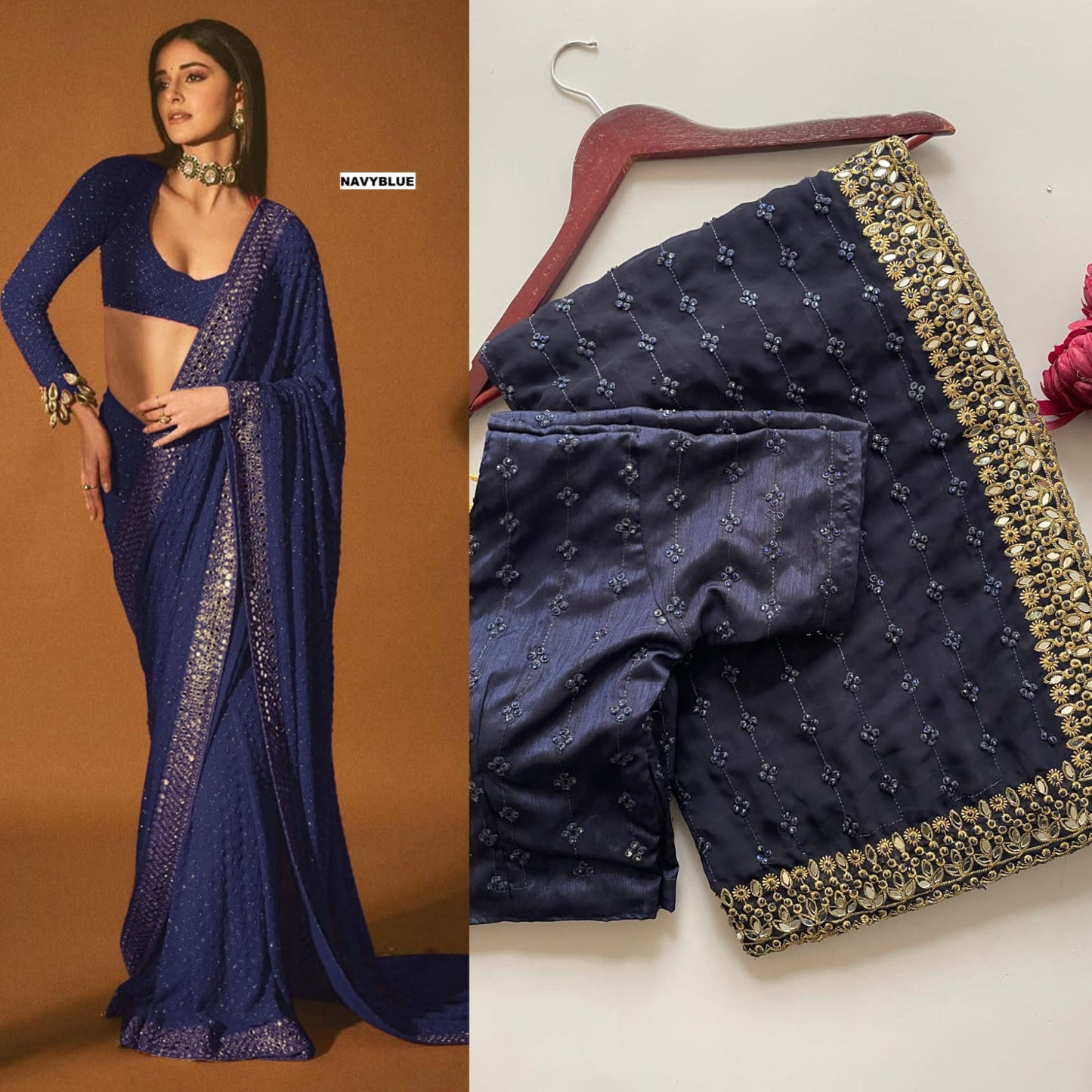 Glamorous Sequence And Mirror Work Georgette Bollywood Style Saree