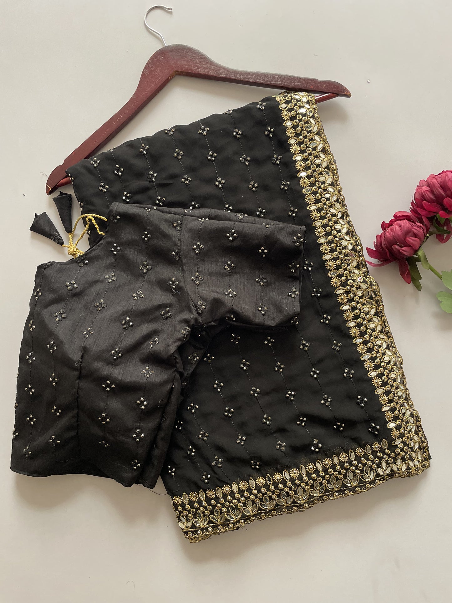 Glamorous Sequence And Mirror Work Georgette Bollywood Style Saree