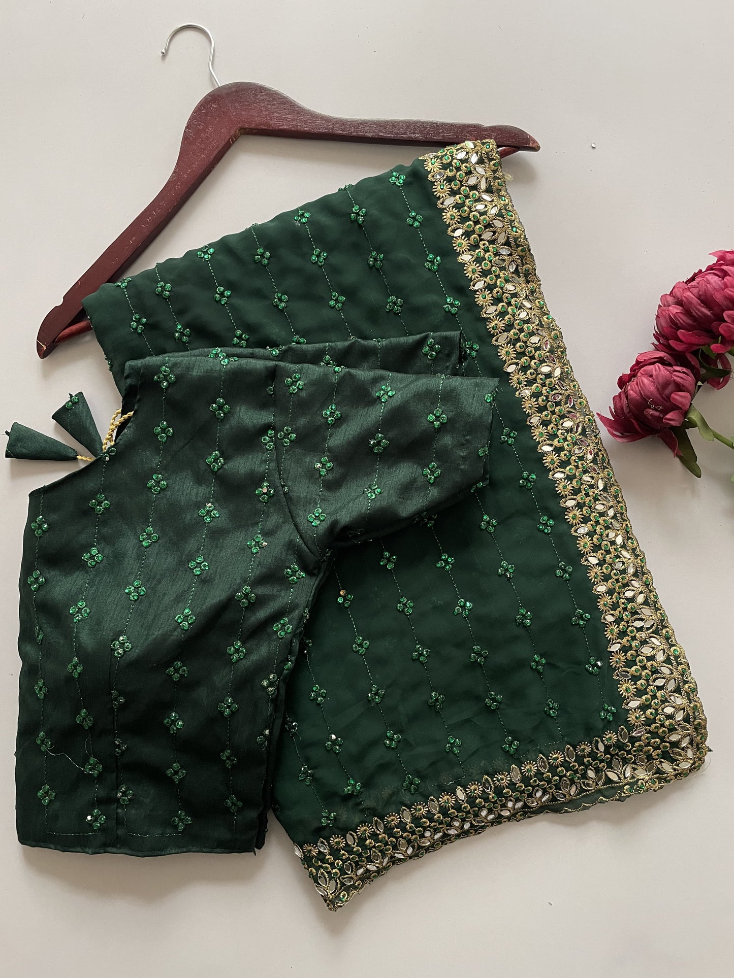 Glamorous Sequence And Mirror Work Georgette Bollywood Style Saree