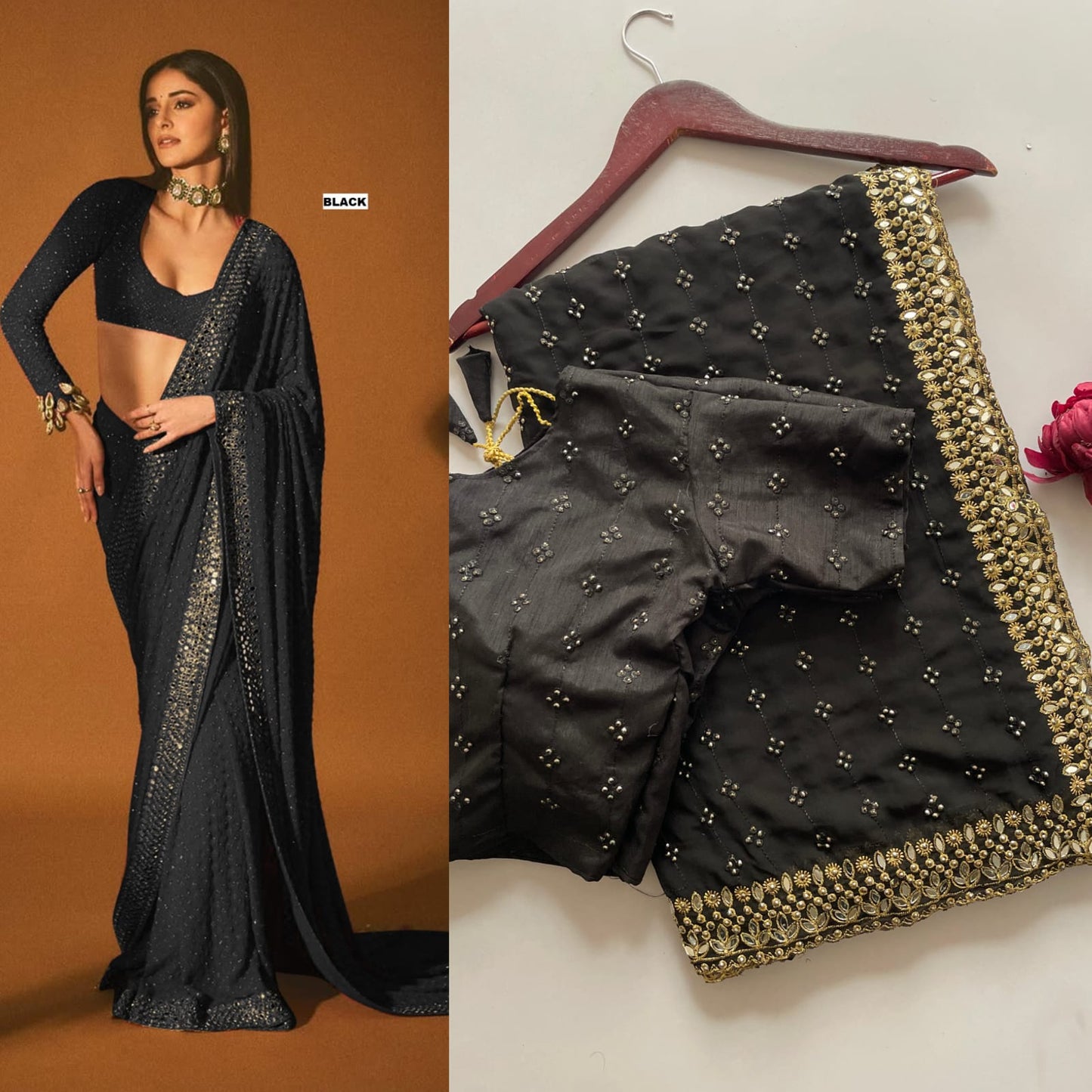 Glamorous Sequence And Mirror Work Georgette Bollywood Style Saree