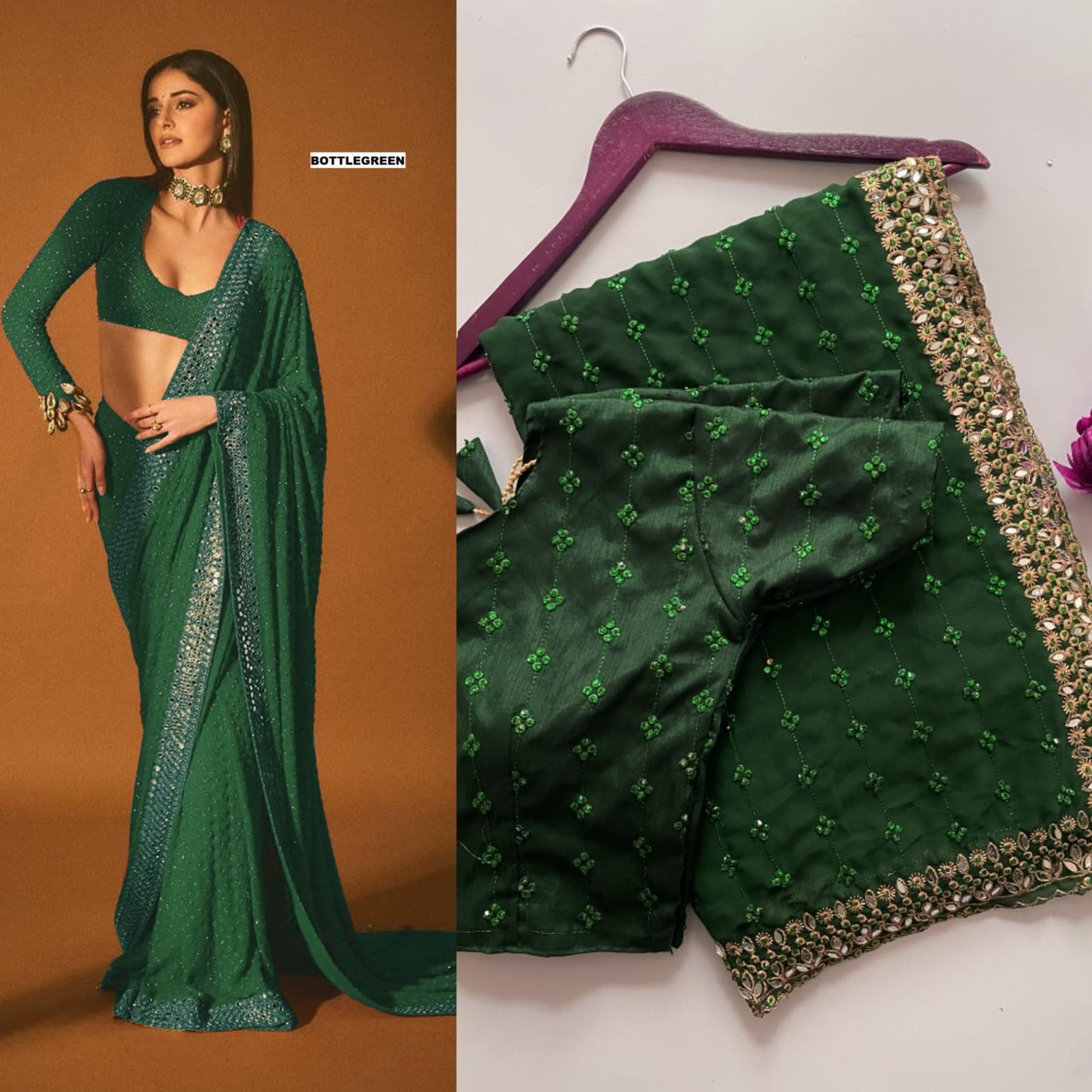 Glamorous Sequence And Mirror Work Georgette Bollywood Style Saree