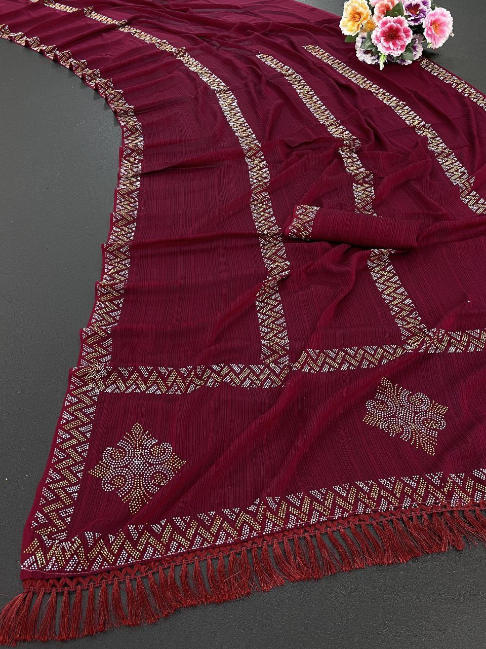 Daimond Work Georgette Designer Saree With Jalar