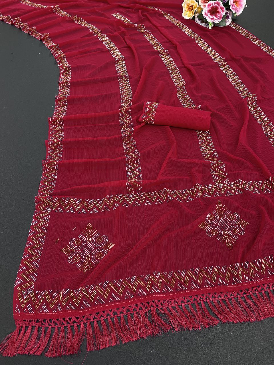 Daimond Work Georgette Designer Saree With Jalar