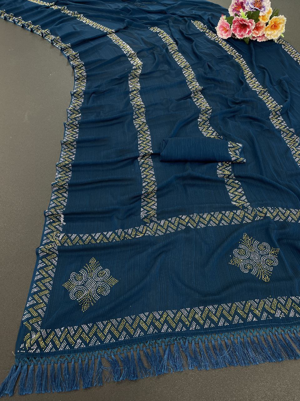Daimond Work Georgette Designer Saree With Jalar