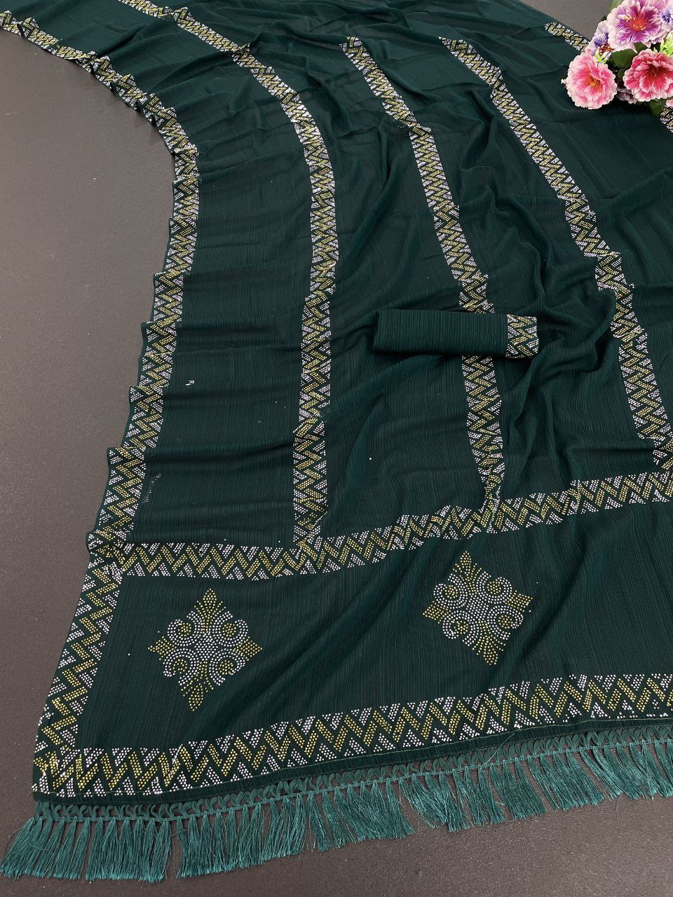 Daimond Work Georgette Designer Saree With Jalar