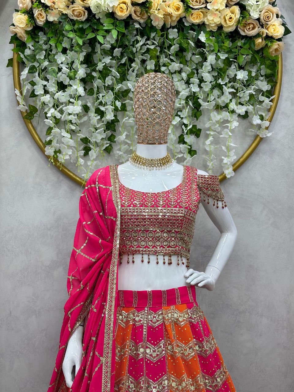 Wedding Wear Heavy Embroidery And Sequence Worked Lehenga Choli With Cancan And Beautiful Duppata