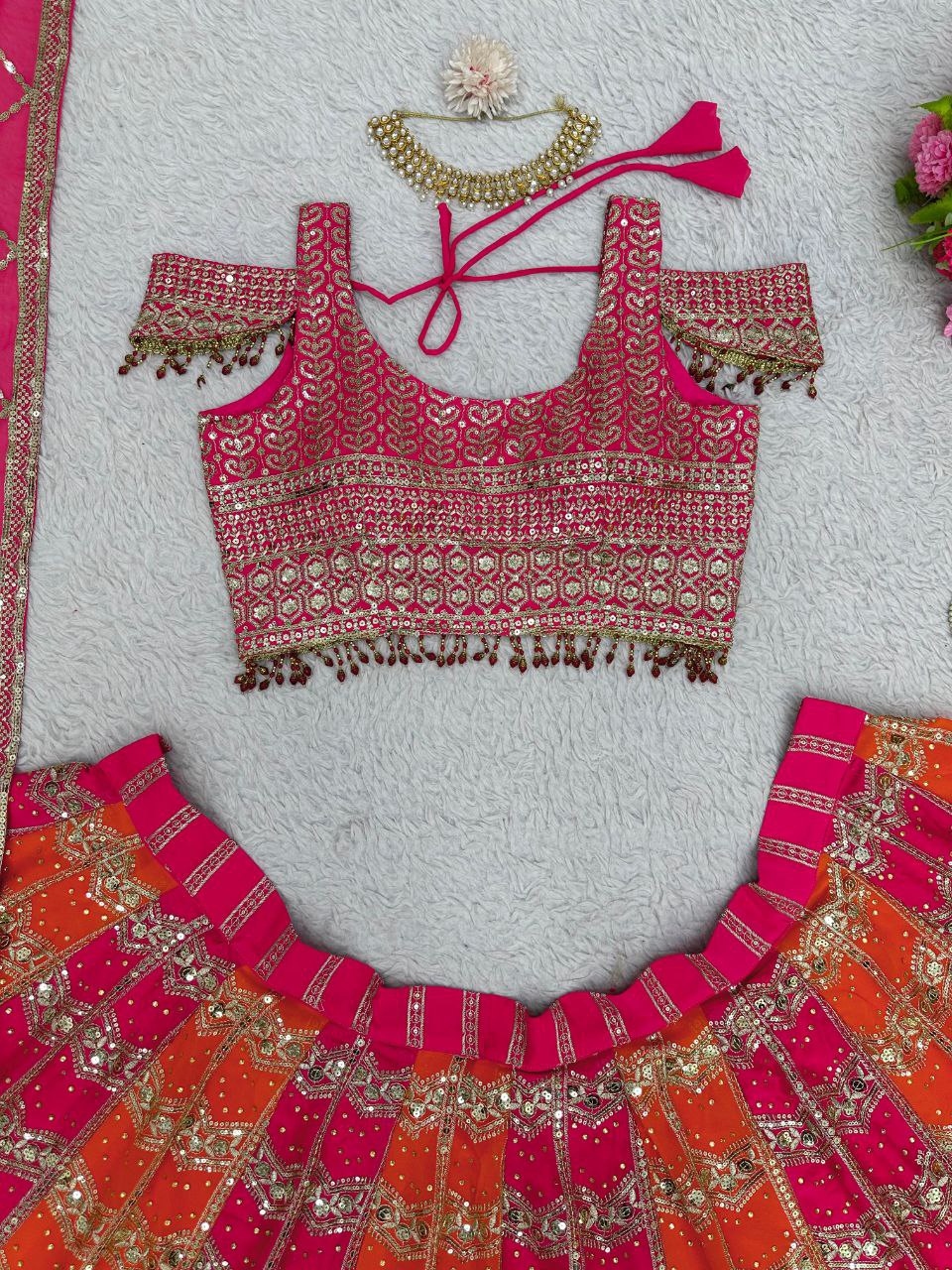 Wedding Wear Heavy Embroidery And Sequence Worked Lehenga Choli With Cancan And Beautiful Duppata