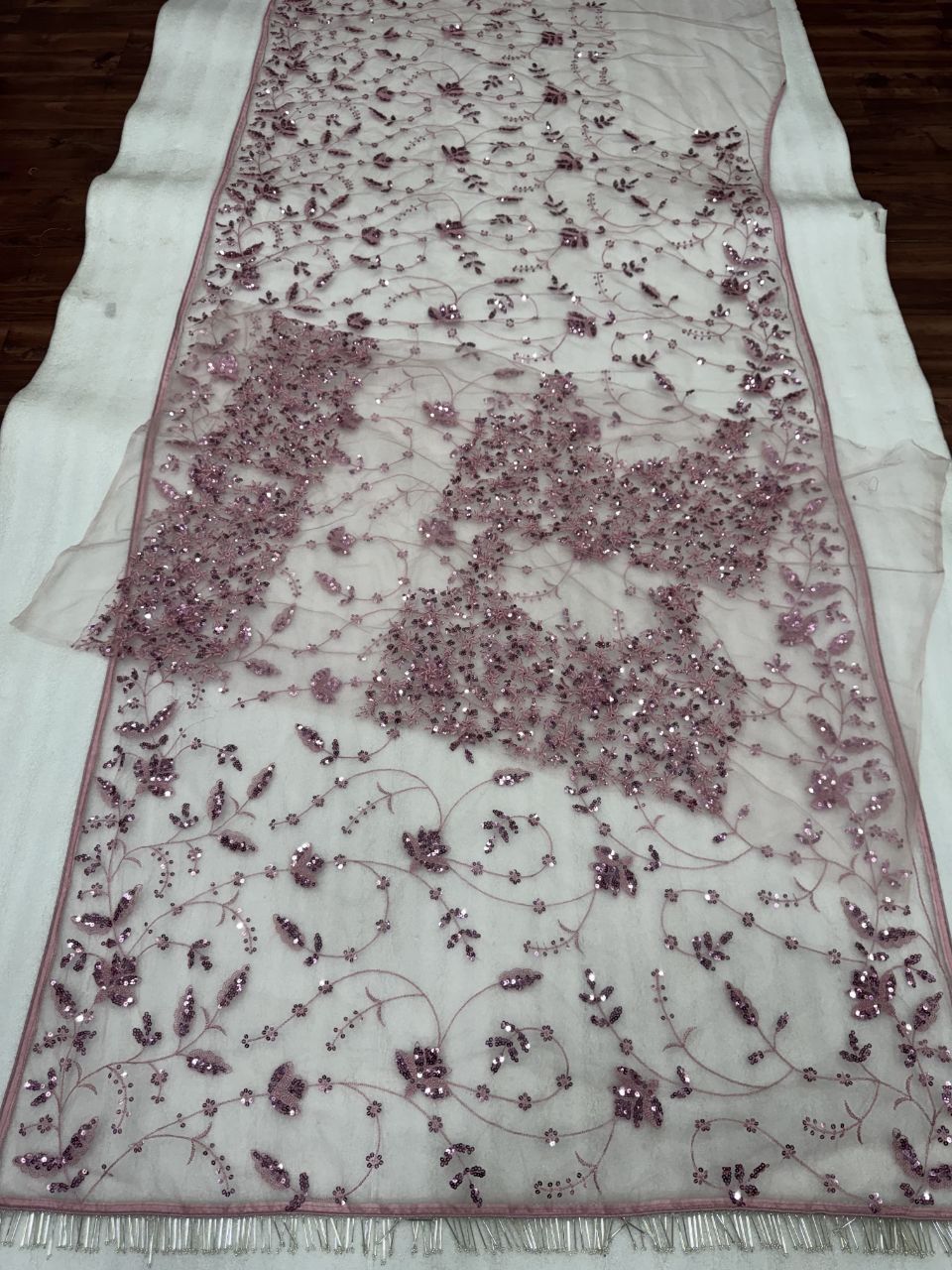 Glemorous Pink Soft Net Sequence Embroidary Worked Saree With Designer Blouse