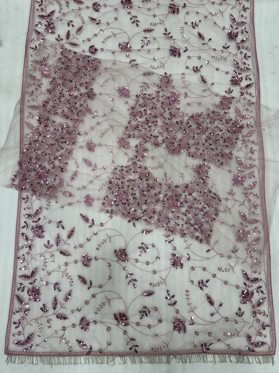 Glemorous Pink Soft Net Sequence Embroidary Worked Saree With Designer Blouse