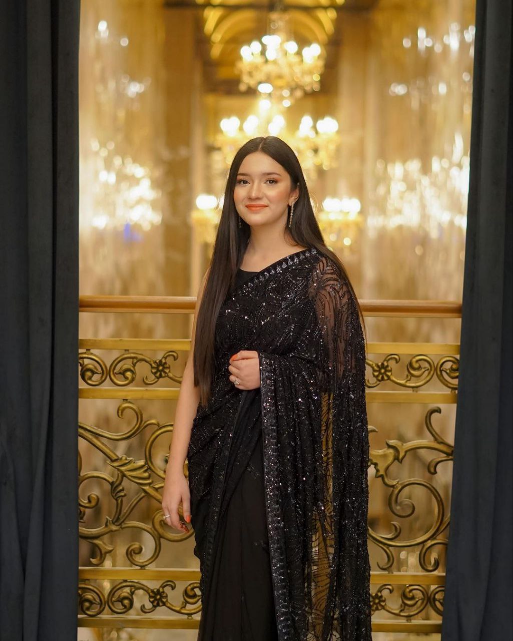 Attractive Black Colour Sequence Worked Party Wear Saree