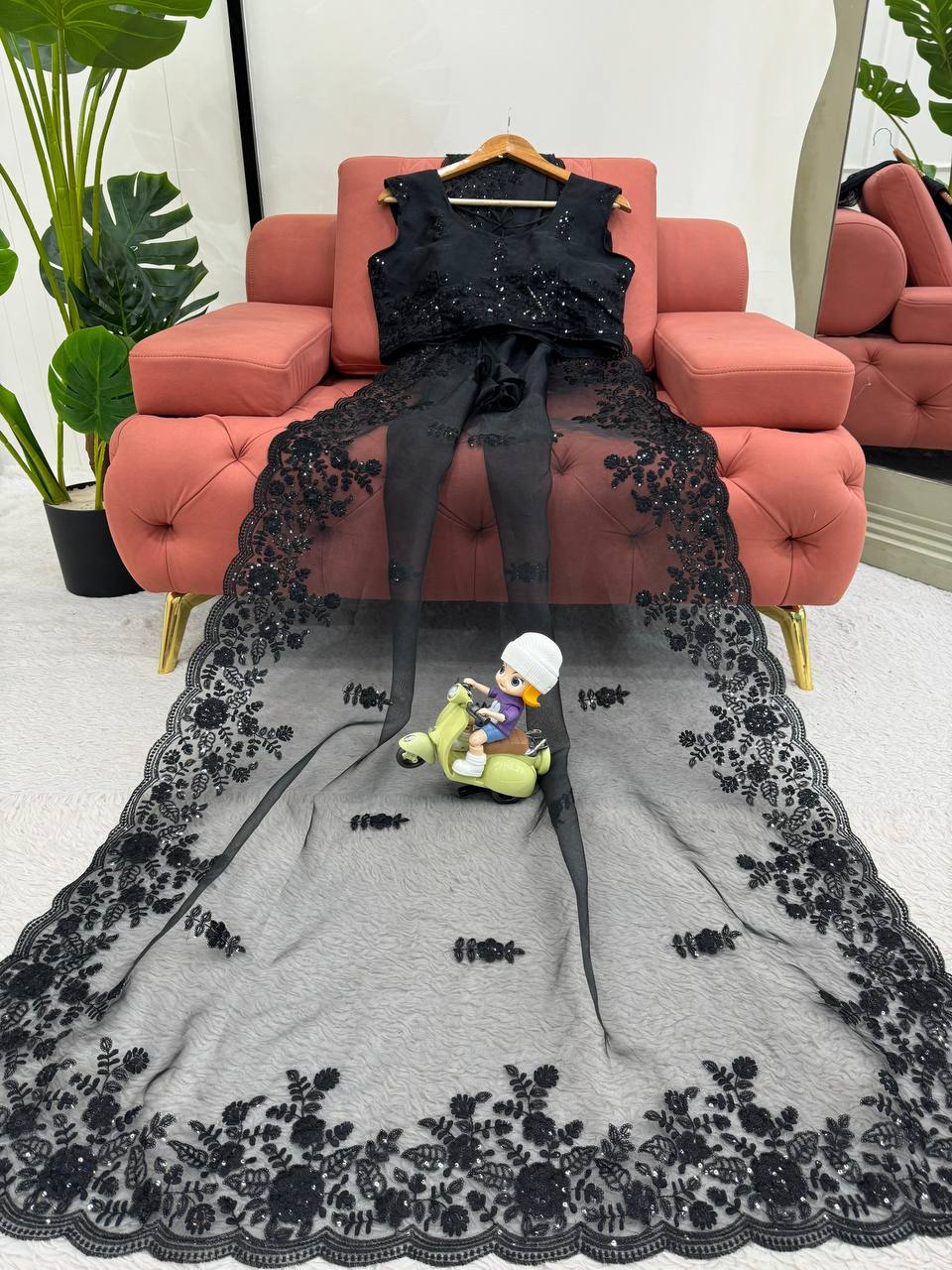 Black Organza Silk Sequence Worked Saree With Designer Blouse