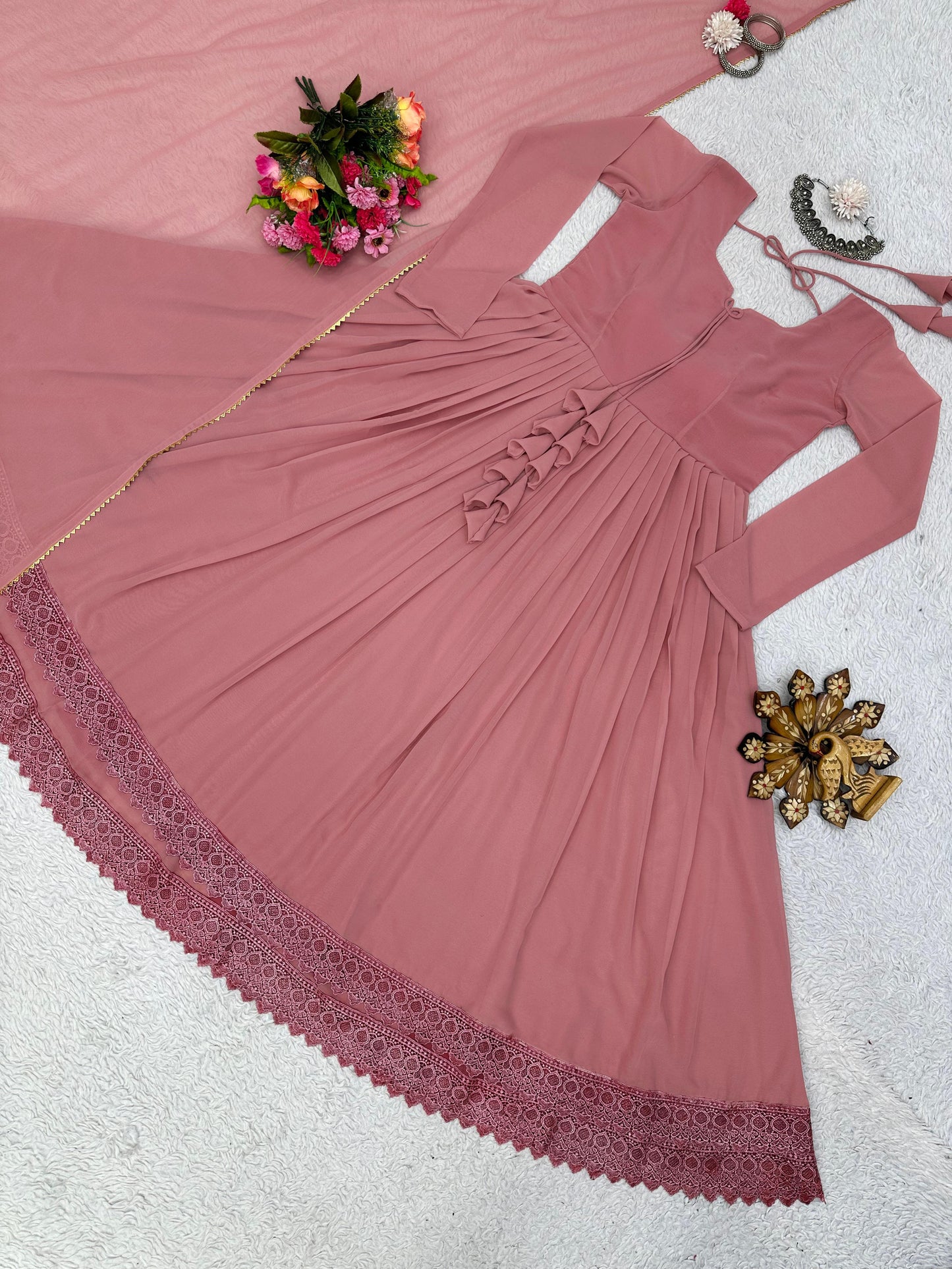 Glamorous Party Wear Georgette Full Stiched Gown With Dupatta