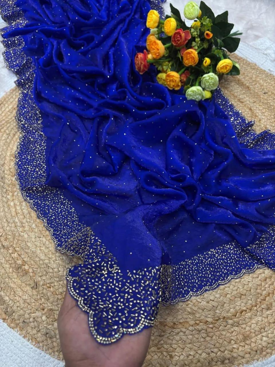 New Jarkhan Work Silk Febric Saree With Jarkhan Work Designer Blouse