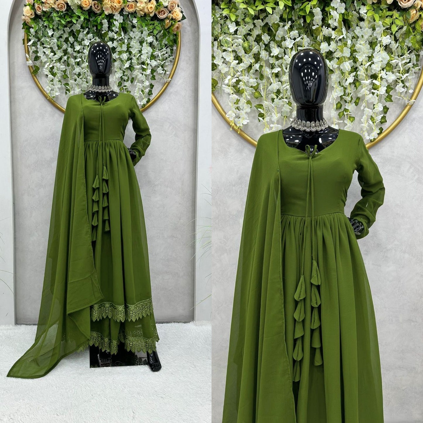 Glamorous Party Wear Georgette Full Stiched Gown With Dupatta