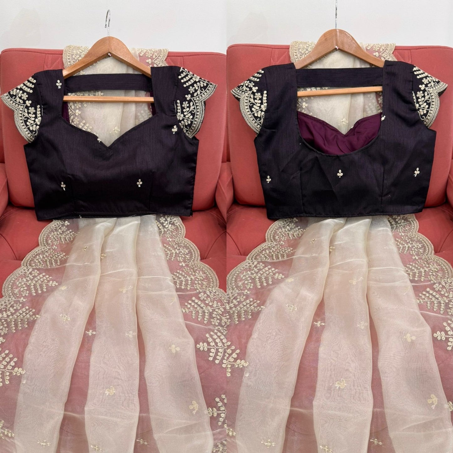 Cream Colour Organza Silk Embroidery Work Fastival Wear Saree With Designer Blouse
