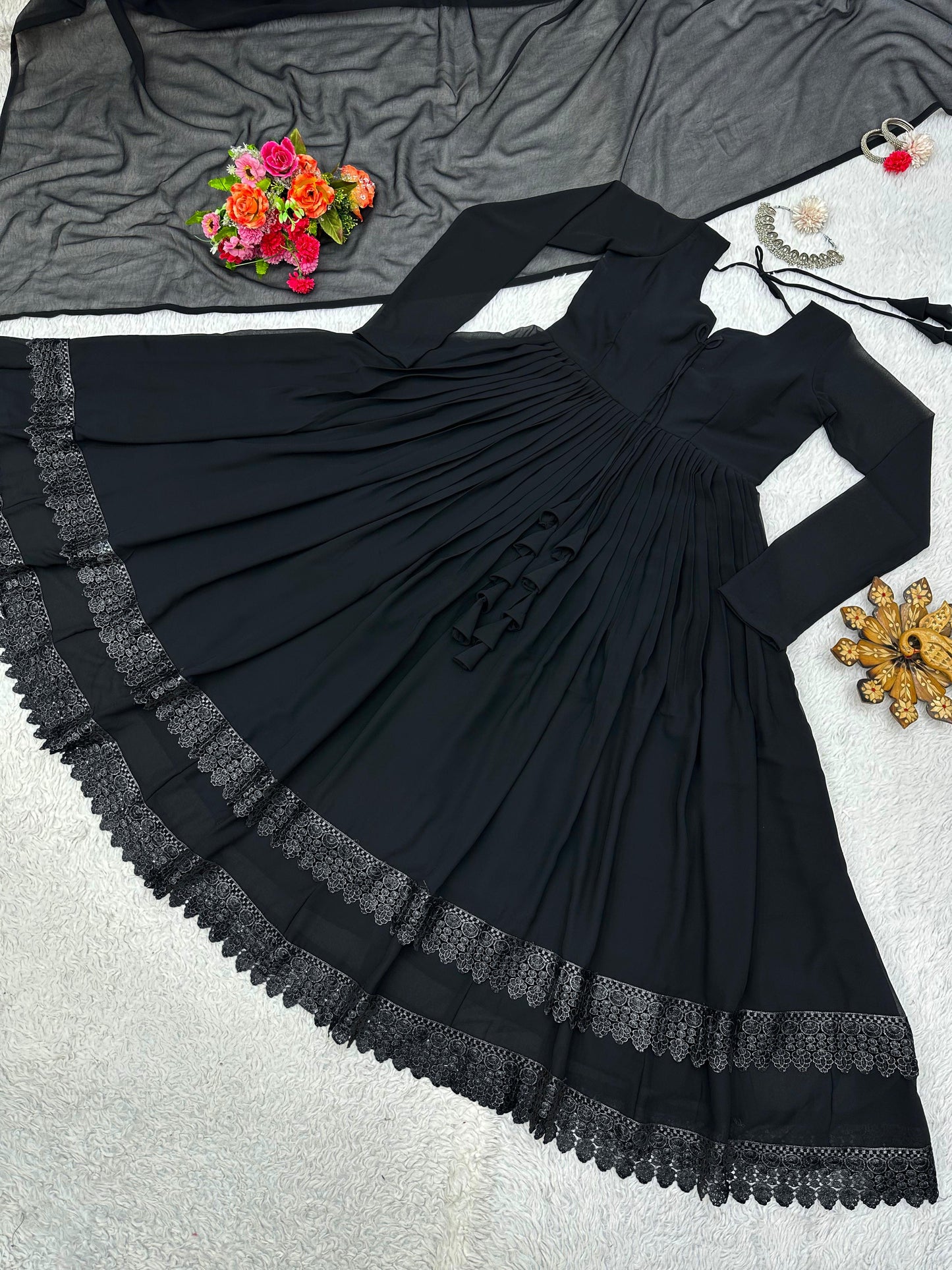 Glamorous Party Wear Georgette Full Stiched Gown With Dupatta