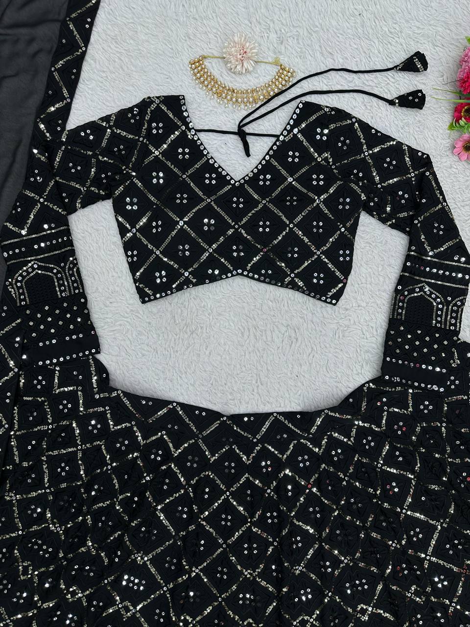 Heavy Wedding Wear Georgette Sequence Worked Lehenga With Beautiful Duppata And Cancan