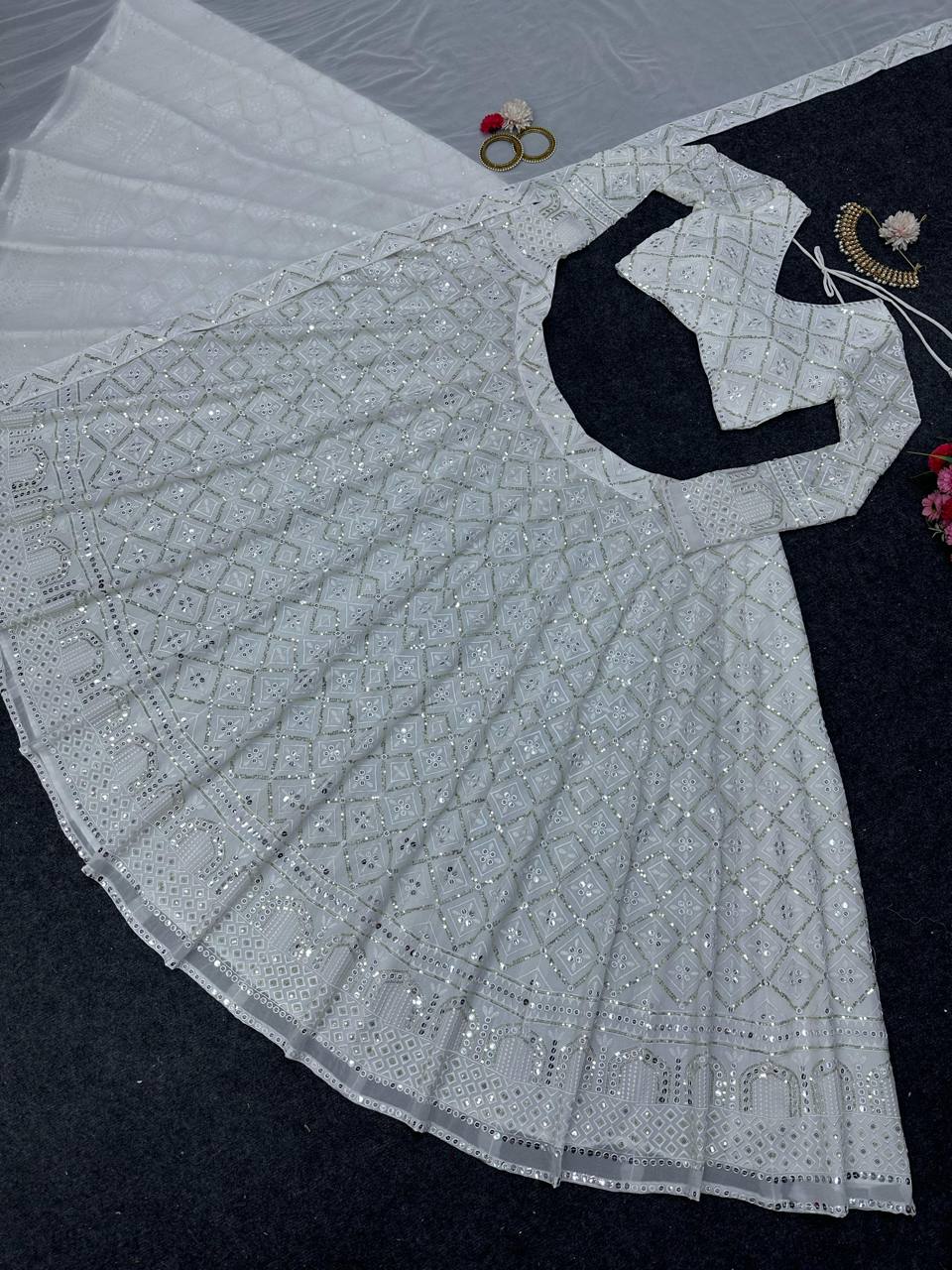 Heavy Wedding Wear Georgette Sequence Worked Lehenga With Beautiful Duppata And Cancan