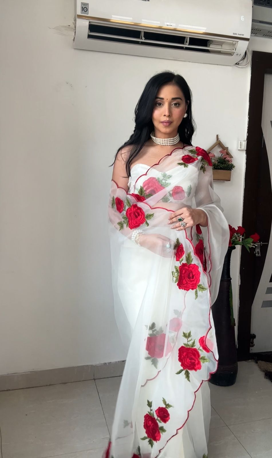 Soft Silk Embroidery Flower Design Ready To Wear Saree