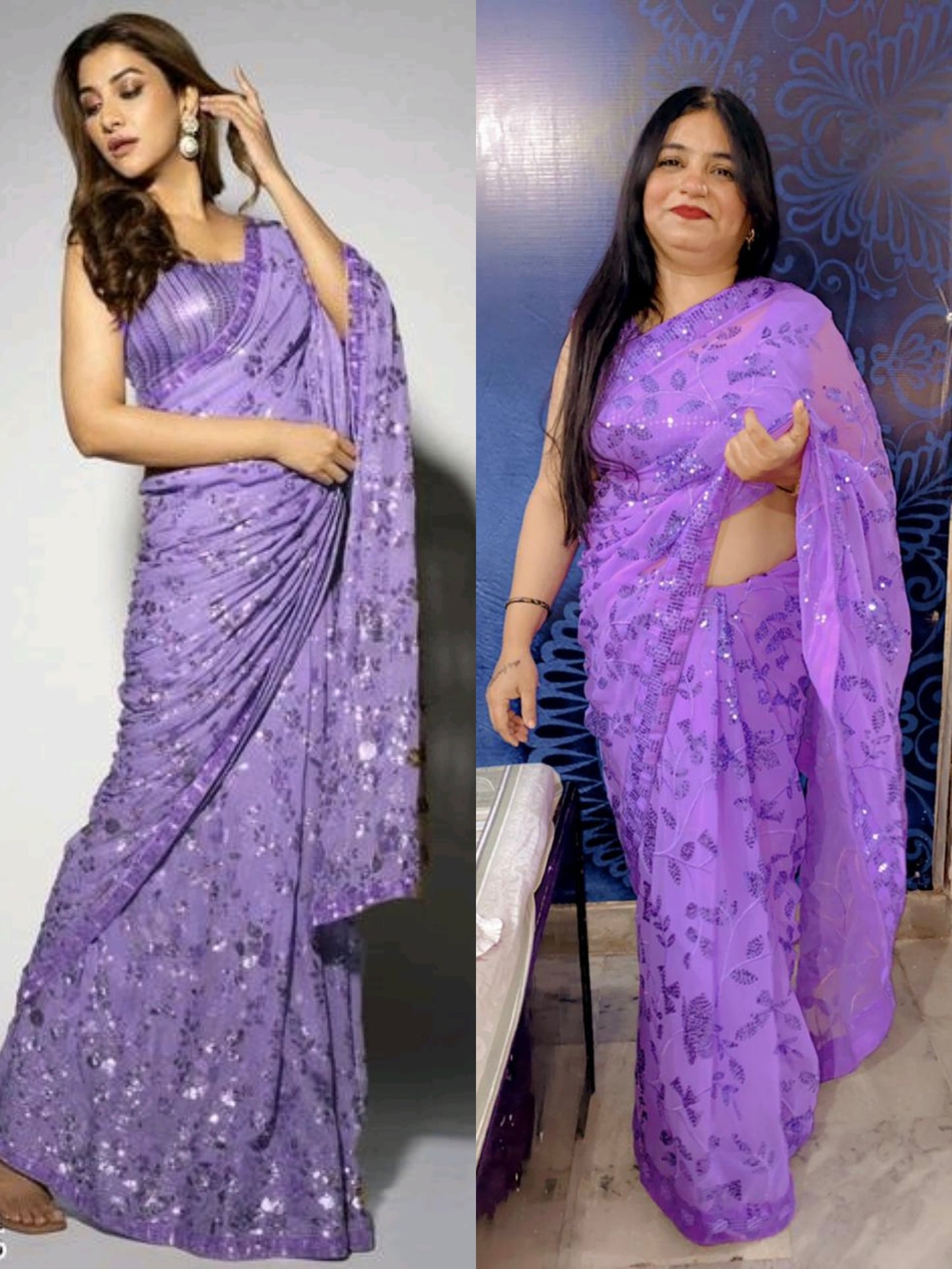 Georgette Wedding Wear Sequence Worked Sari With Worked Blouse