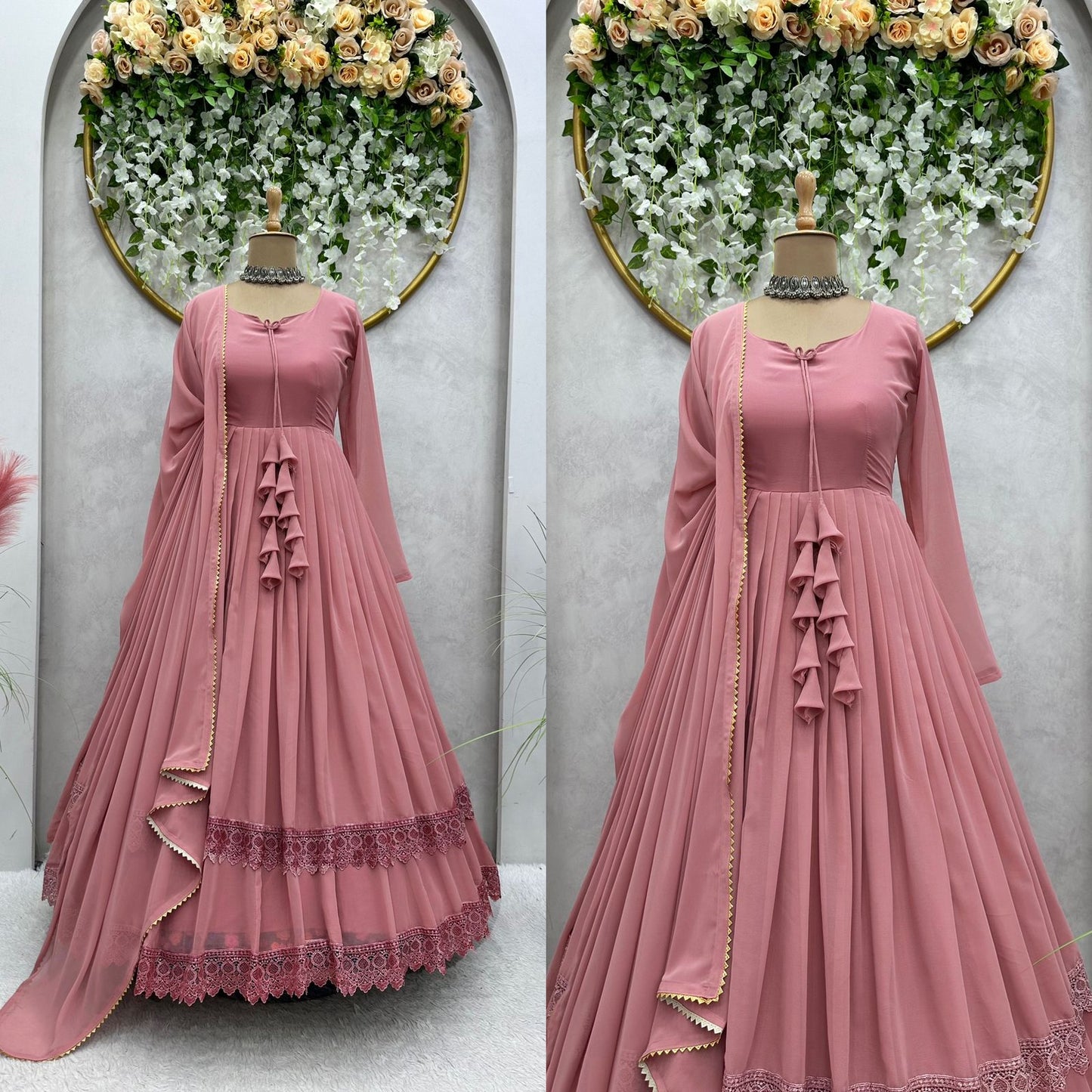 Glamorous Party Wear Georgette Full Stiched Gown With Dupatta