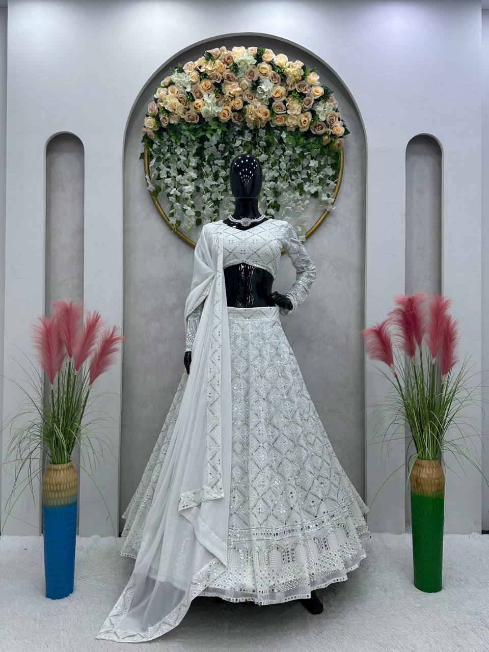 Heavy Wedding Wear Georgette Sequence Worked Lehenga With Beautiful Duppata And Cancan