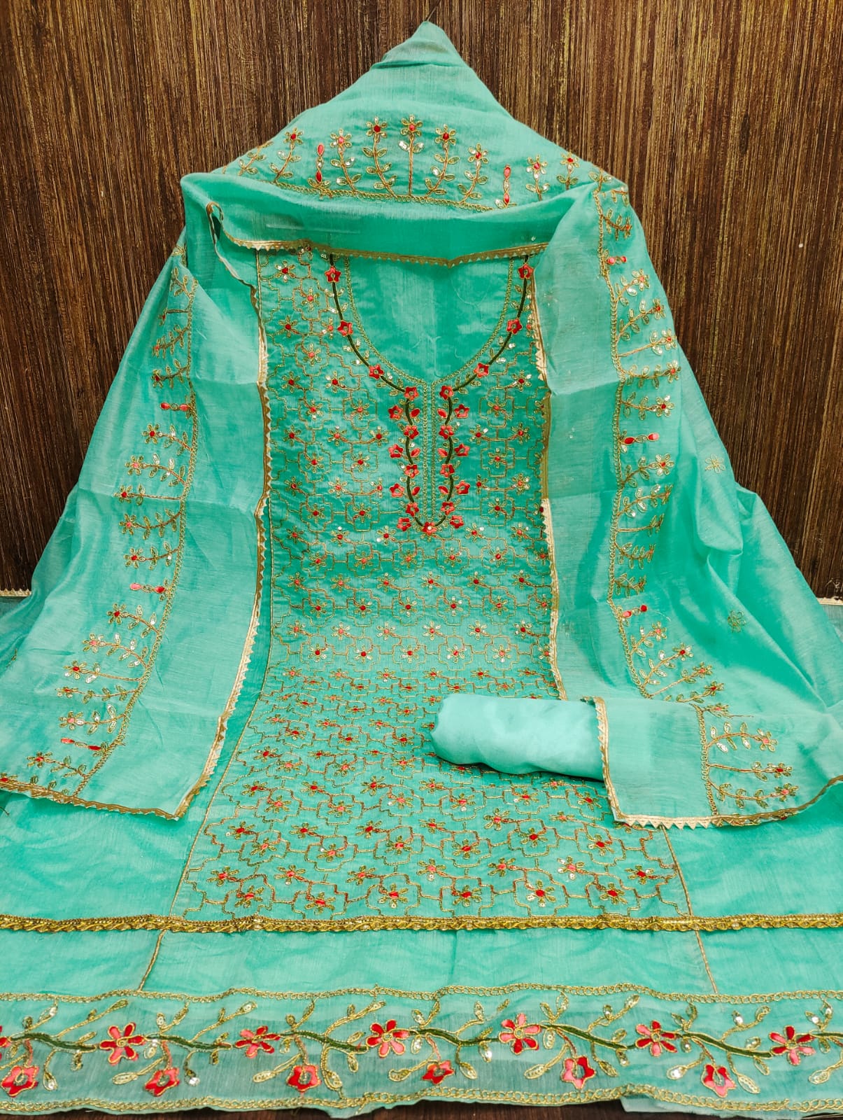 New Beautiful Semi Modal Codding Sequence Embroidary Worked Dress Material
