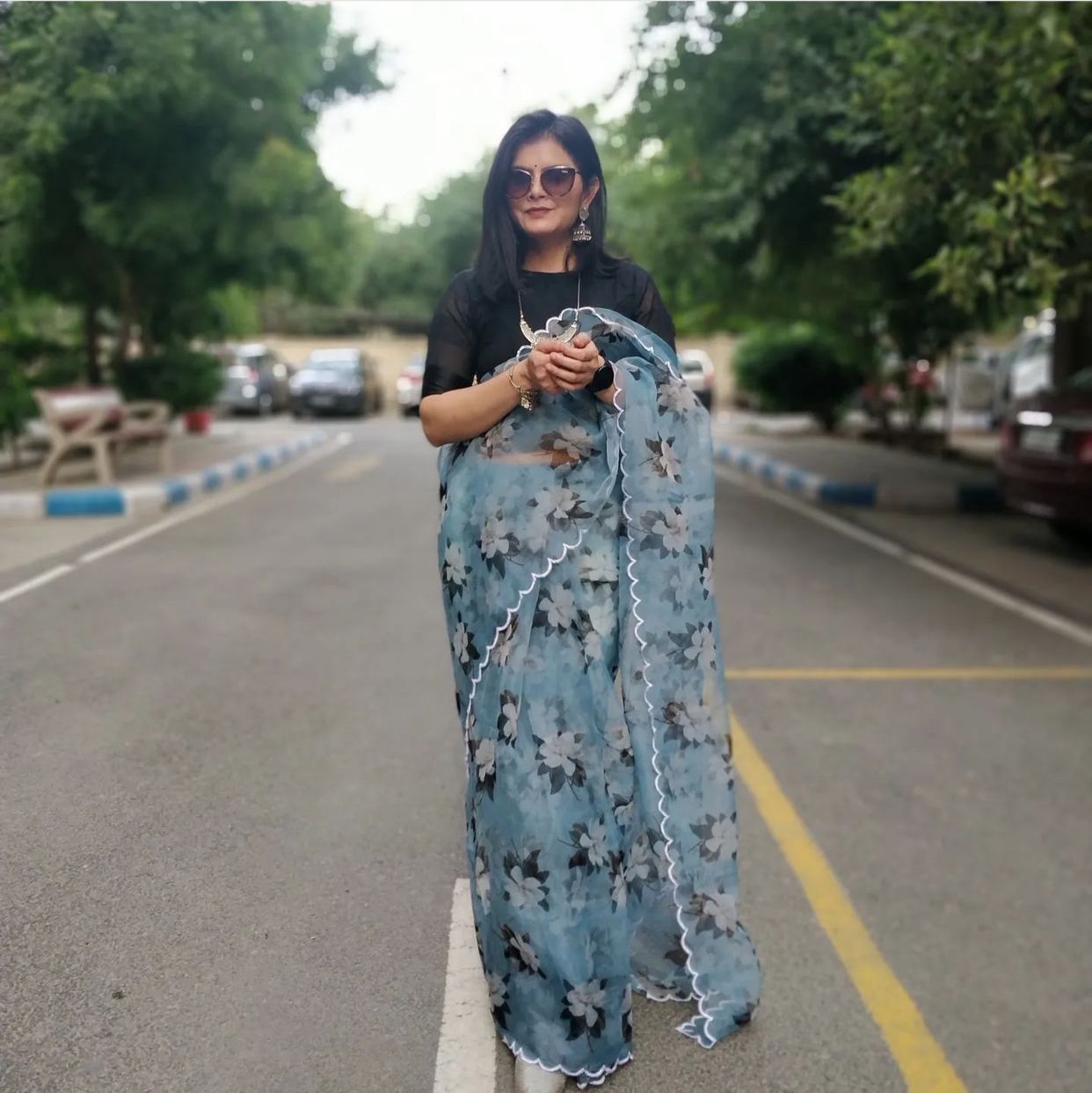Organza Silk Beautidul Digital Printed Saree With Unstiched Banglori Silk Blouse