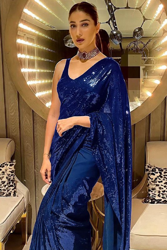 Heavy Georgette Embroidary Sequence Worked Party Wear Saree With Beautiful Sequence Worked Blouse