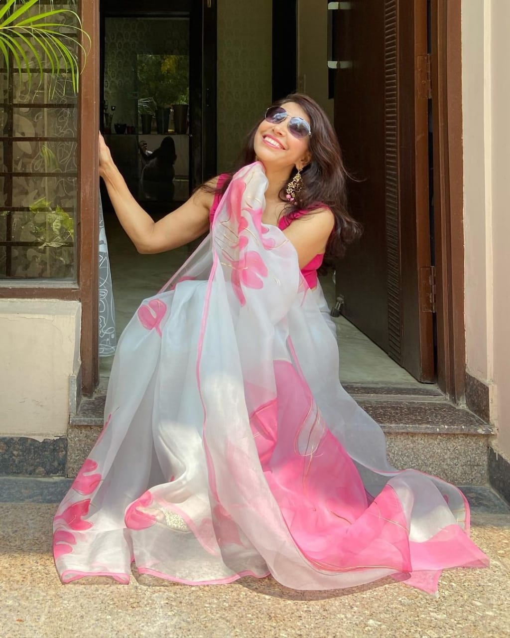 Organza Silk Digital Printed Offcial Wear White Colour Saree With Banglori Silk Blouse