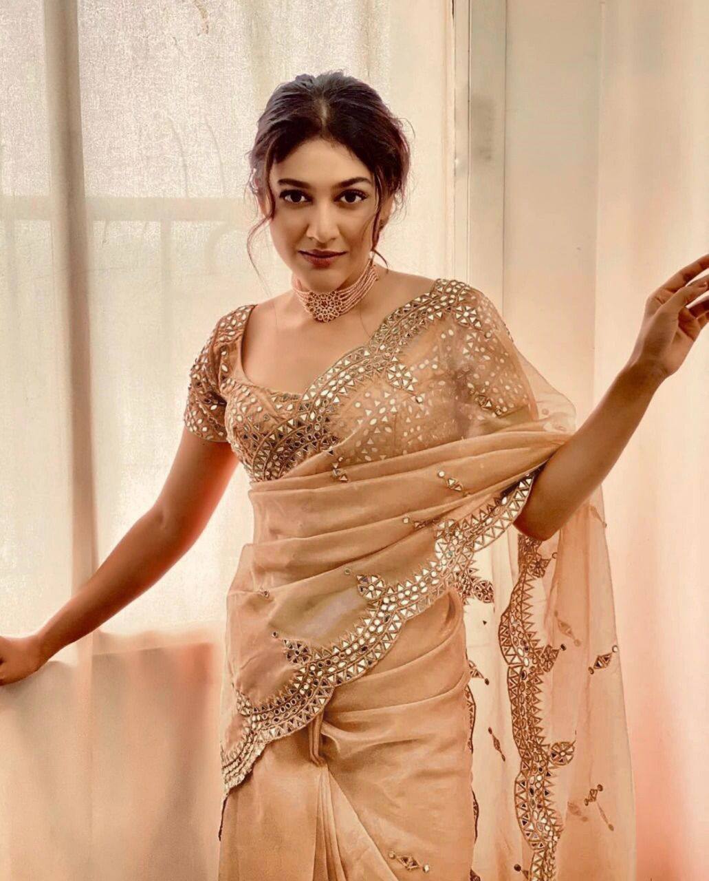 Organza Silk Real Mirron Designer Embroidary Worked Saree With Full Mirror Worked Blouse