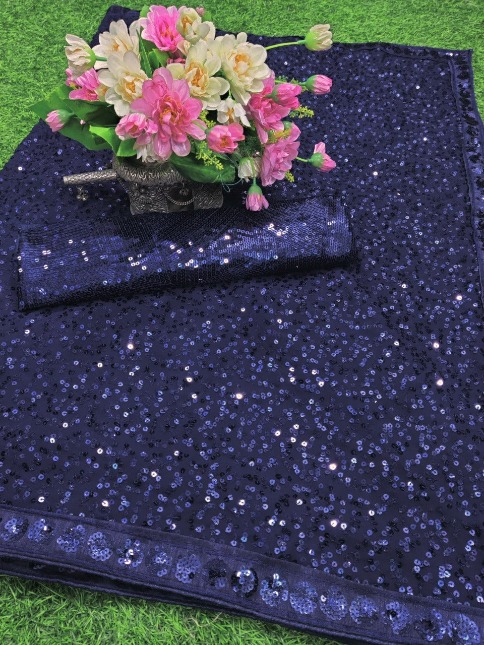 Wedding Wear Full Sequence Worked Georgette Saree With All Over Worked Blouse