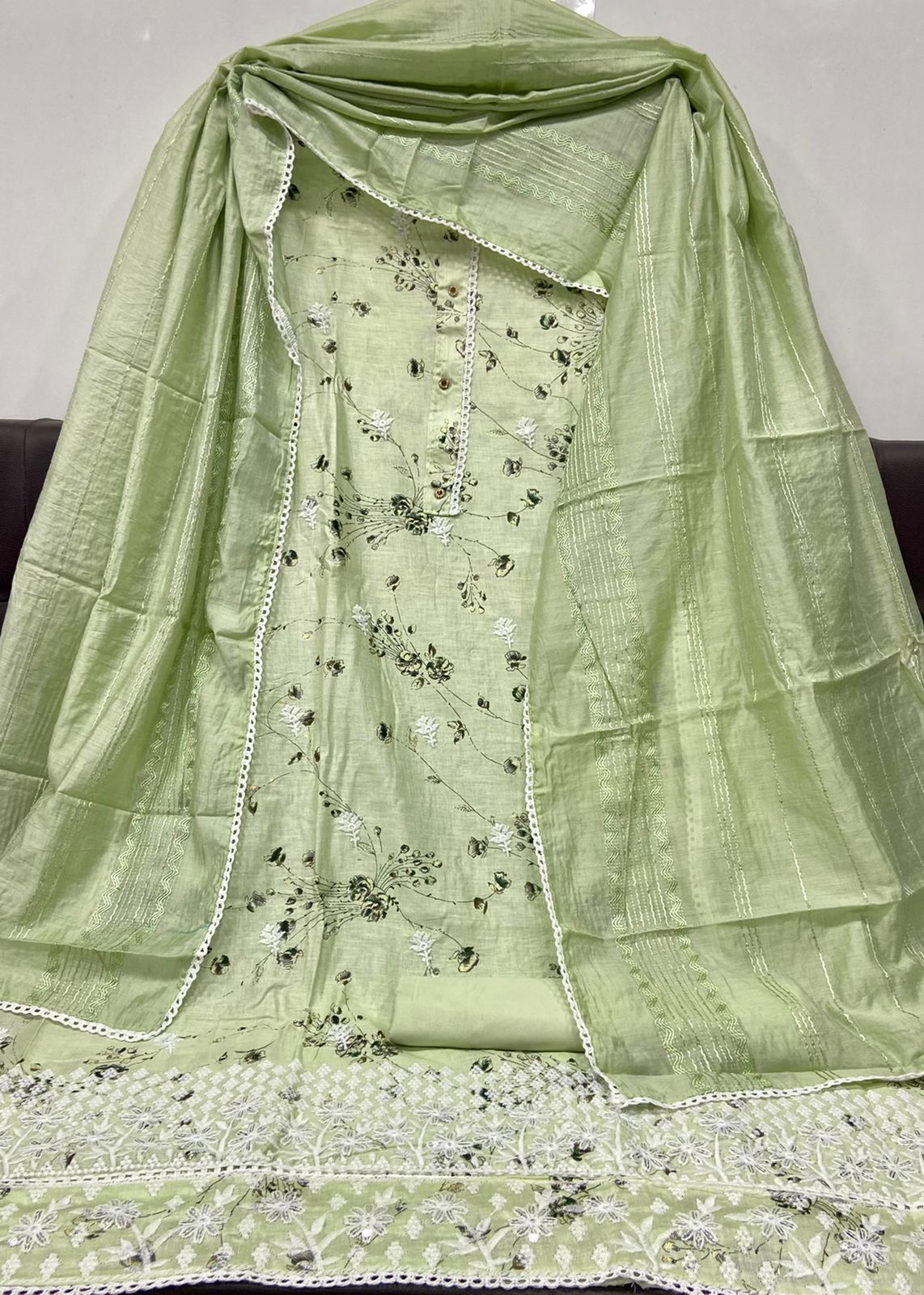 Cotton Printed Sequence Worked Top With Diable And Embroidary Worked Lace Duppata