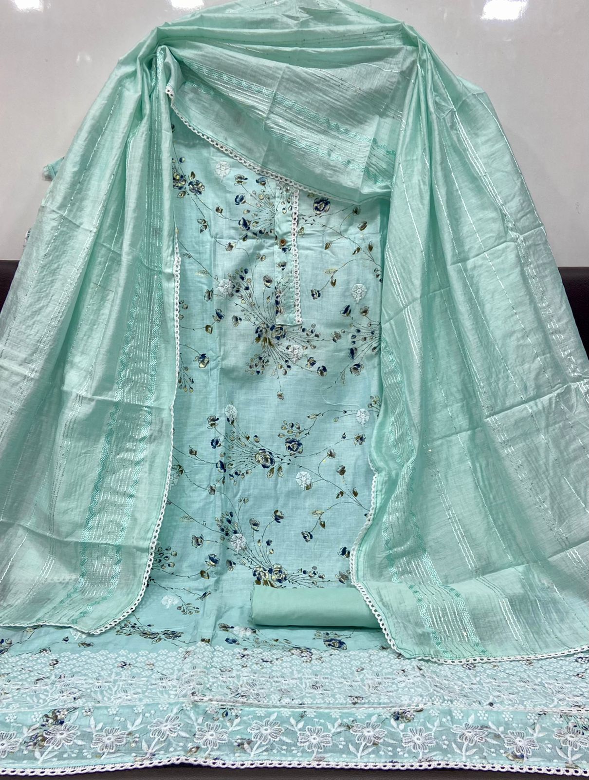 Cotton Printed Sequence Worked Top With Diable And Embroidary Worked Lace Duppata