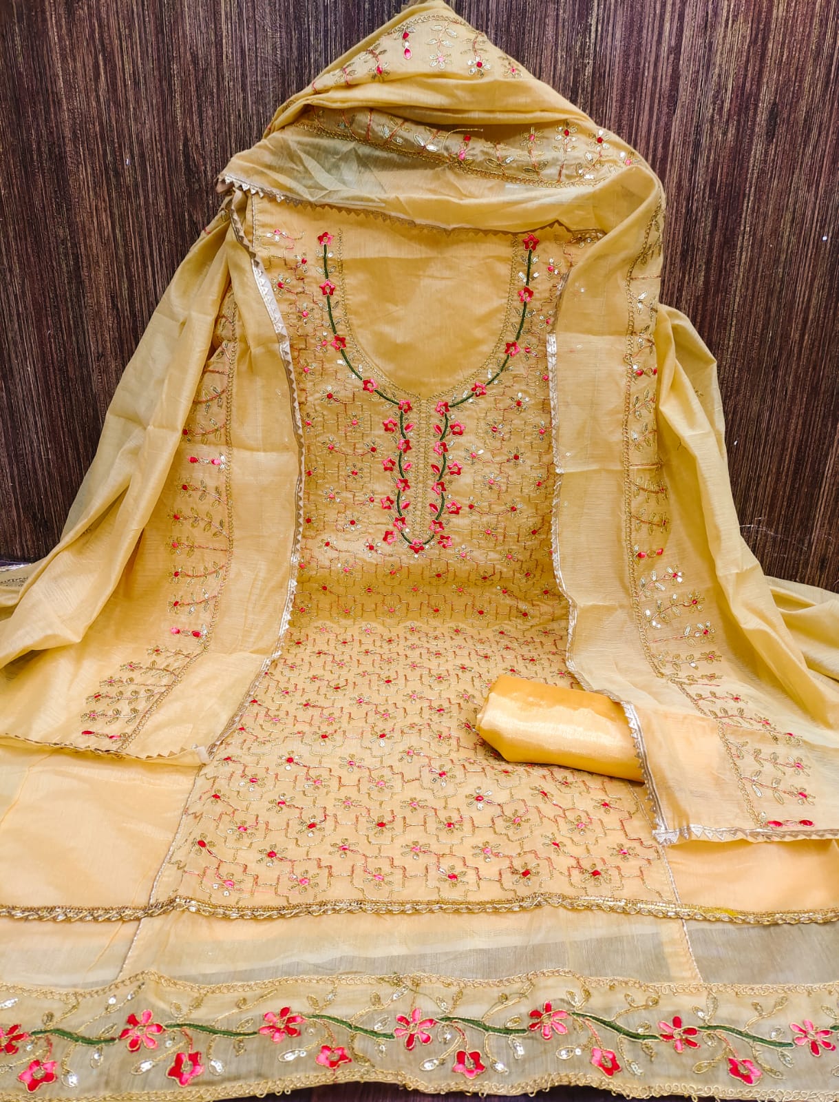 New Beautiful Semi Modal Codding Sequence Embroidary Worked Dress Material