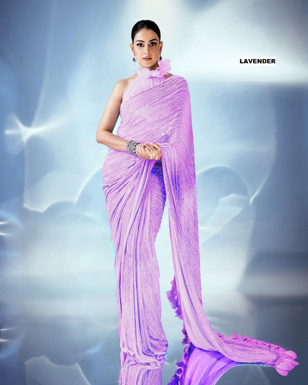 Sequence And Embroidery Worked Wedding Wear Soft Georgette Saree With Banglory Silk Blouse