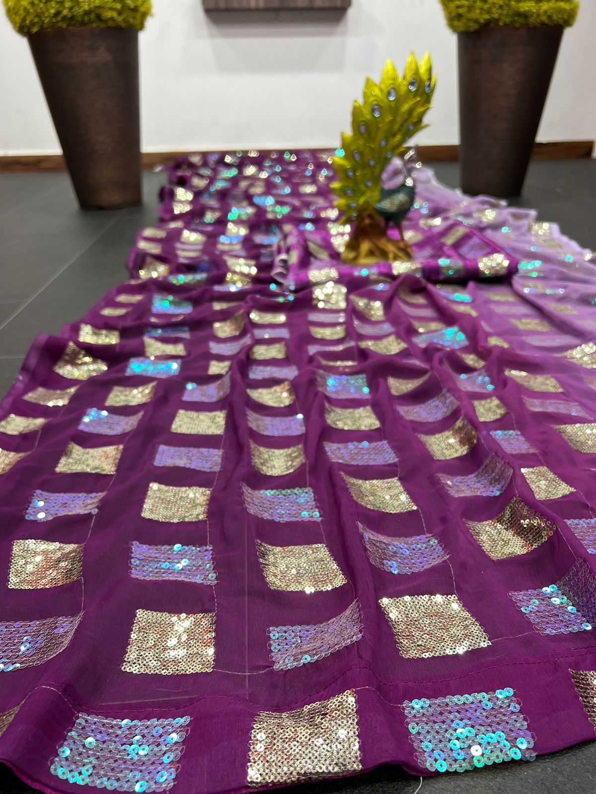 Traditional Wear Heavy Georgette Sequence Worked Saree With Sequence Worked Blouse