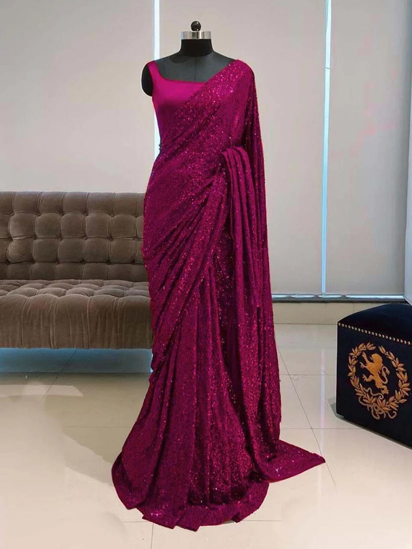 New Glemorus Party Wear All Over Sequence Work Saree With Silk Blouse